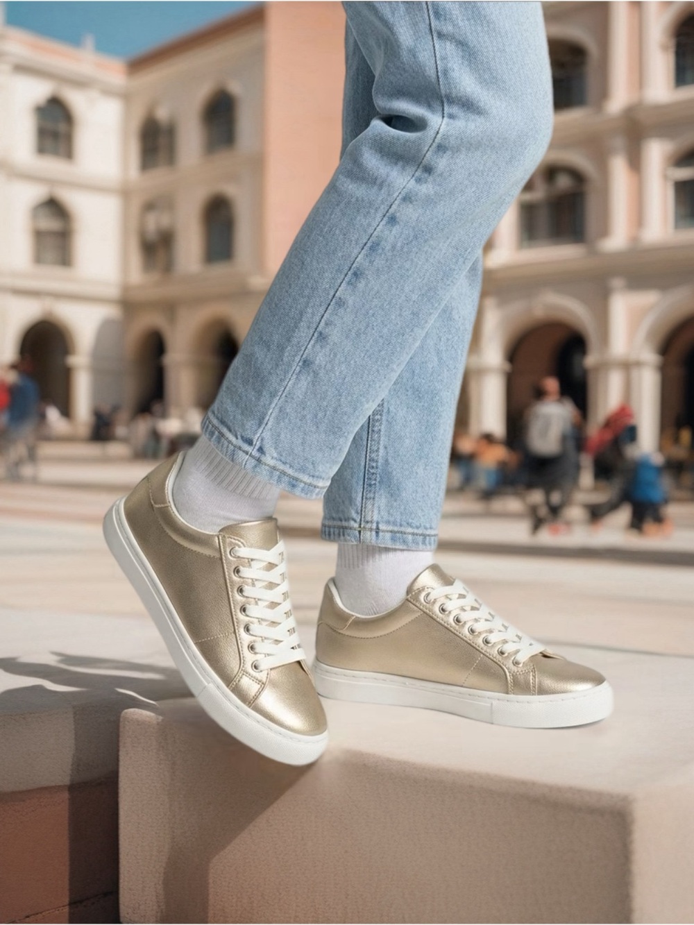 Calvin Klein Camzy Gold Metallic Low-Top Lace-Up Sneakers